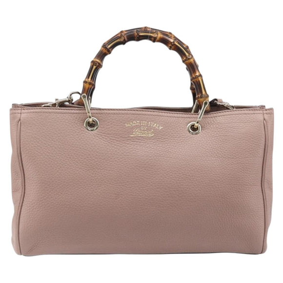 GUCCI Bamboo Hand Bag Leather 2way Pink Gold Tone 323660 Auth BA15382A