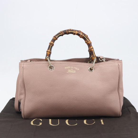 GUCCI Bamboo Hand Bag Leather 2way Pink Gold Tone 323660 Auth BA15382A
