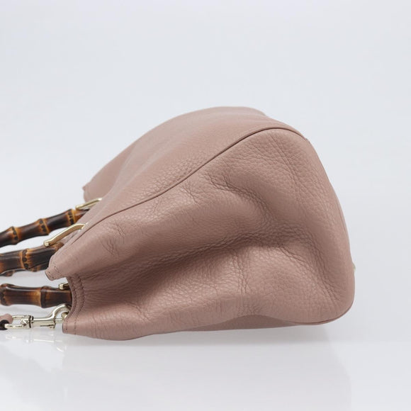 GUCCI Bamboo Hand Bag Leather 2way Pink Gold Tone 323660 Auth BA15382A