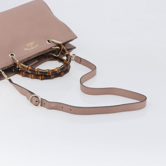 GUCCI Bamboo Hand Bag Leather 2way Pink Gold Tone 323660 Auth BA15382A