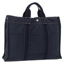 HERMES Fourre Tout MM Hand Bag Canvas Navy Silver Auth BA15383-1