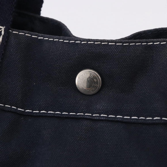 HERMES Fourre Tout MM Hand Bag Canvas Navy Silver Auth BA15383