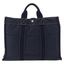 HERMES Fourre Tout MM Hand Bag Canvas Navy Silver Auth BA15383-2