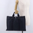 HERMES Fourre Tout MM Hand Bag Canvas Navy Silver Auth BA15383-22