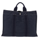 HERMES Fourre Tout MM Hand Bag Canvas Navy Silver Auth BA15383-3
