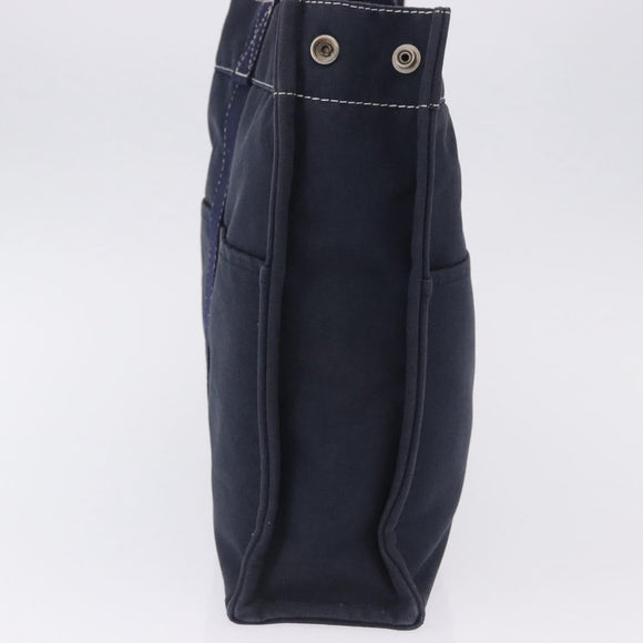 HERMES Fourre Tout MM Hand Bag Canvas Navy Silver Auth BA15383