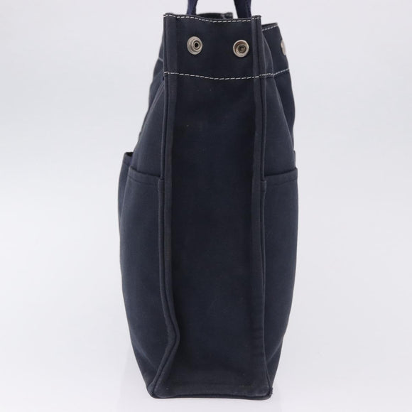 HERMES Fourre Tout MM Hand Bag Canvas Navy Silver Auth BA15383