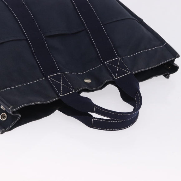 HERMES Fourre Tout MM Hand Bag Canvas Navy Silver Auth BA15383