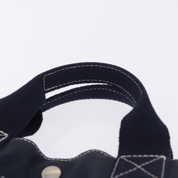 HERMES Fourre Tout MM Hand Bag Canvas Navy Silver Auth BA15383