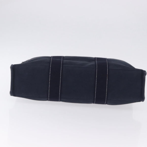 HERMES Fourre Tout MM Hand Bag Canvas Navy Silver Auth BA15383