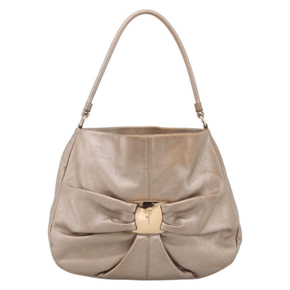 Salvatore Ferragamo Vala Hand Bag Leather Gold Auth BA15384