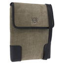 LOEWE Anagram Shoulder Bag Suede Khaki Black Auth BA15386-1