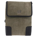 LOEWE Anagram Shoulder Bag Suede Khaki Black Auth BA15386-13