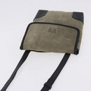LOEWE Anagram Shoulder Bag Suede Khaki Black Auth BA15386-6