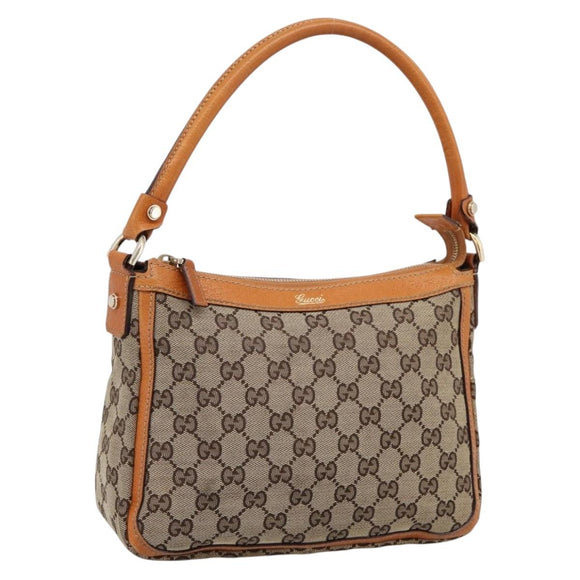 GUCCI GG Canvas Hand Bag Beige Gold Tone 146244 Auth BA15387