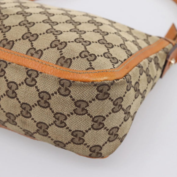GUCCI GG Canvas Hand Bag Beige Gold Tone 146244 Auth BA15387