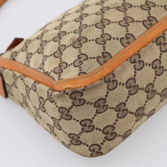 GUCCI GG Canvas Hand Bag Beige Gold Tone 146244 Auth BA15387