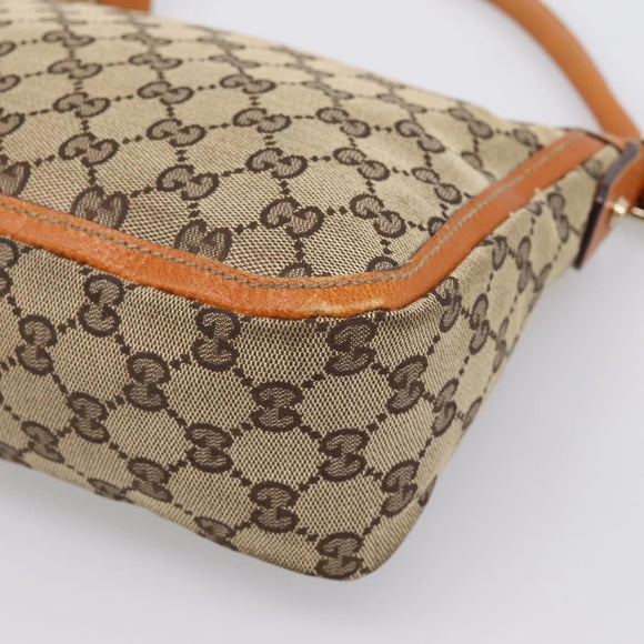 GUCCI GG Canvas Hand Bag Beige Gold Tone 146244 Auth BA15387