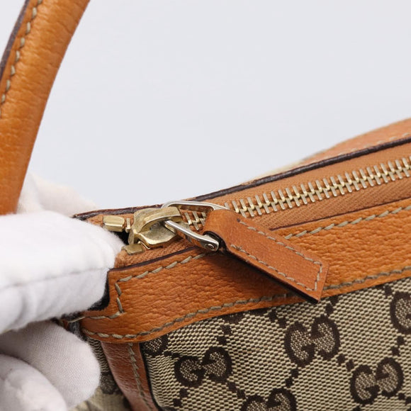 GUCCI GG Canvas Hand Bag Beige Gold Tone 146244 Auth BA15387