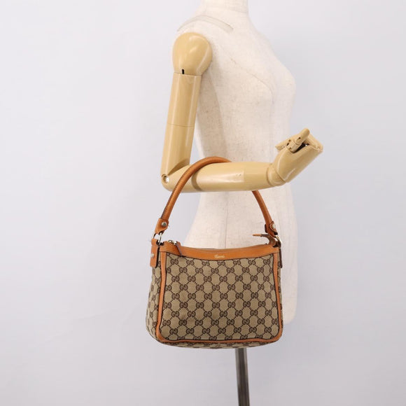 GUCCI GG Canvas Hand Bag Beige Gold Tone 146244 Auth BA15387