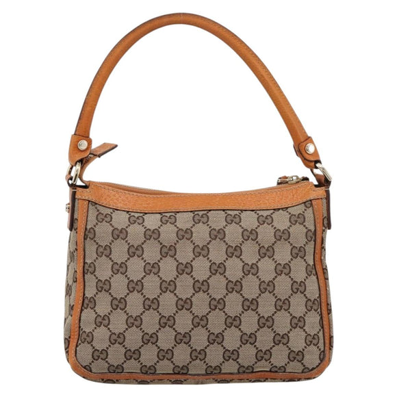 GUCCI GG Canvas Hand Bag Beige Gold Tone 146244 Auth BA15387