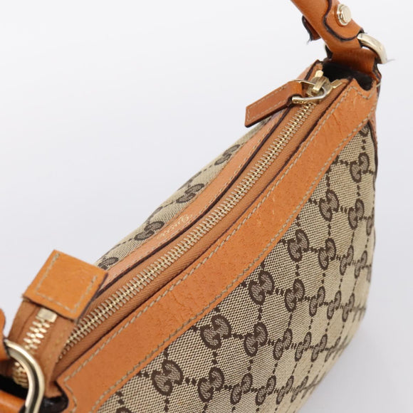 GUCCI GG Canvas Hand Bag Beige Gold Tone 146244 Auth BA15387