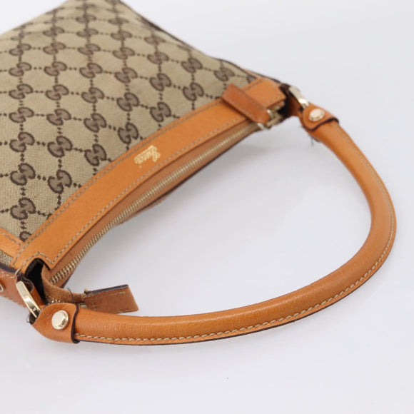 GUCCI GG Canvas Hand Bag Beige Gold Tone 146244 Auth BA15387