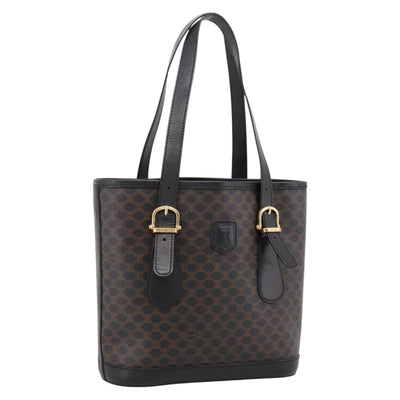 CELINE Macadam Tote Bag PVC Leather Black Gold Tone Auth BA15388