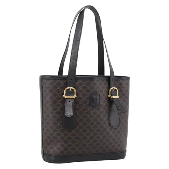CELINE Macadam Tote Bag PVC Leather Black Gold Tone Auth BA15388