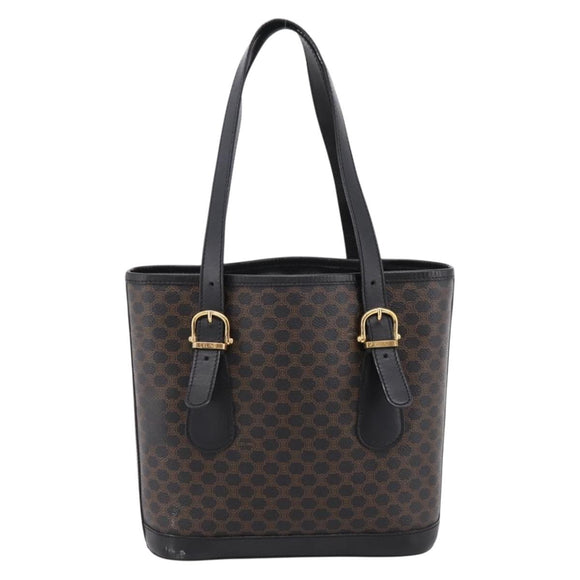 CELINE Macadam Tote Bag PVC Leather Black Gold Tone Auth BA15388