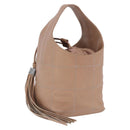 CHANEL Chocolate Bar Drawstring Bag Lamb Skin Beige Silver CC Auth BA15389V-1