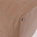 CHANEL Chocolate Bar Drawstring Bag Lamb Skin Beige Silver CC Auth BA15389V-10