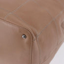 CHANEL Chocolate Bar Drawstring Bag Lamb Skin Beige Silver CC Auth BA15389V-13