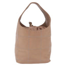 CHANEL Chocolate Bar Drawstring Bag Lamb Skin Beige Silver CC Auth BA15389V-2