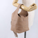 CHANEL Chocolate Bar Drawstring Bag Lamb Skin Beige Silver CC Auth BA15389V-21