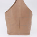 CHANEL Chocolate Bar Drawstring Bag Lamb Skin Beige Silver CC Auth BA15389V-5
