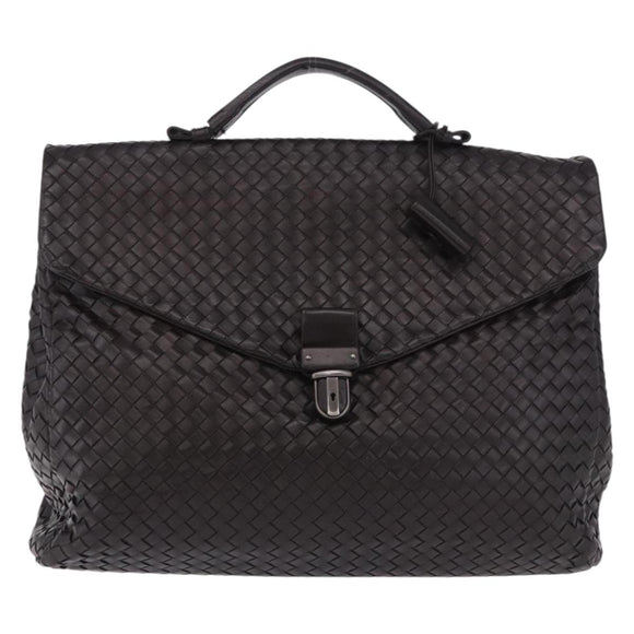 BOTTEGA VENETA INTRECCIATO Business Bag Leather Black Silver 122139 Auth BA15392