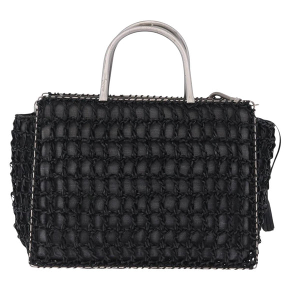 Salvatore Ferragamo Hand Bag Nylon 2way Black Silver Auth BA15393
