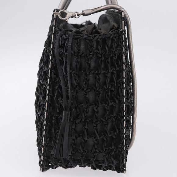Salvatore Ferragamo Hand Bag Nylon 2way Black Silver Auth BA15393