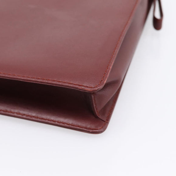 CARTIER Must Line Clutch Bag Leather Bordeaux Gold Tone Auth BA15394