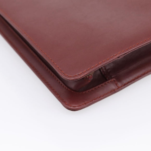 CARTIER Must Line Clutch Bag Leather Bordeaux Gold Tone Auth BA15394