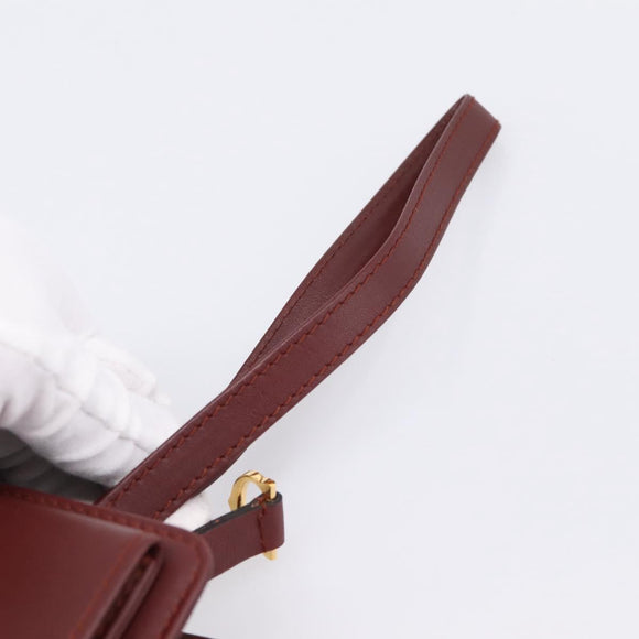 CARTIER Must Line Clutch Bag Leather Bordeaux Gold Tone Auth BA15394
