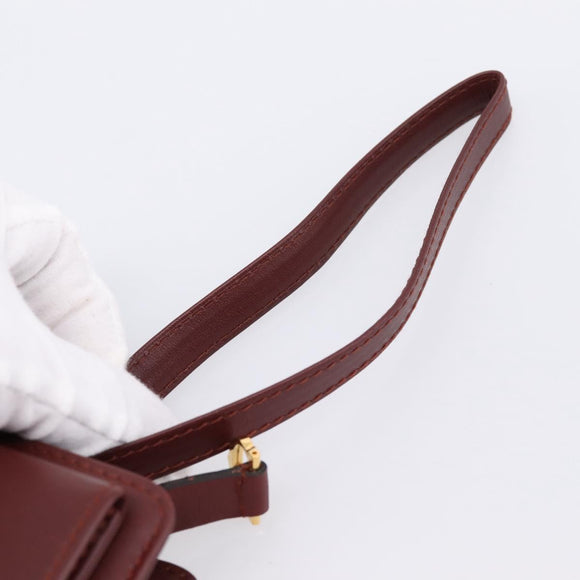 CARTIER Must Line Clutch Bag Leather Bordeaux Gold Tone Auth BA15394