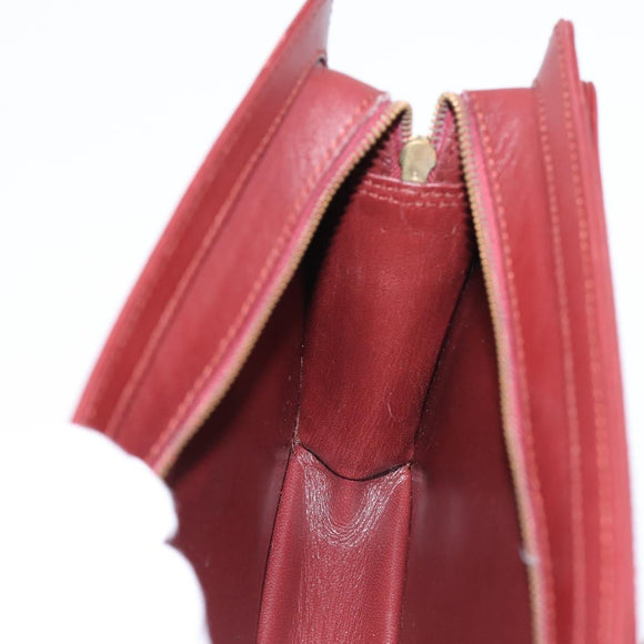 CARTIER Must Line Clutch Bag Leather Bordeaux Gold Tone Auth BA15394