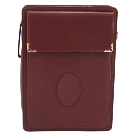 CARTIER Must Line Clutch Bag Leather Bordeaux Gold Tone Auth BA15394