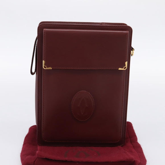 CARTIER Must Line Clutch Bag Leather Bordeaux Gold Tone Auth BA15394