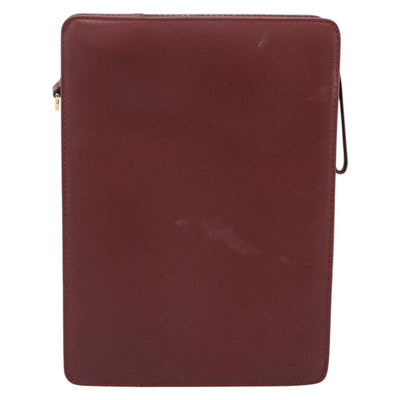 CARTIER Must Line Clutch Bag Leather Bordeaux Gold Tone Auth BA15394 - 0