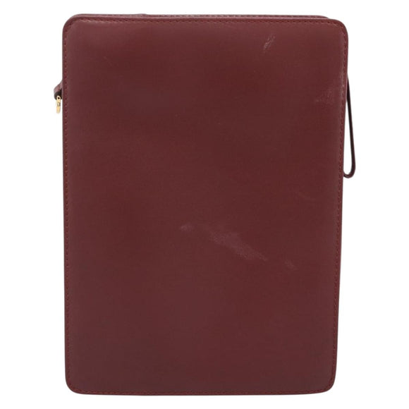 CARTIER Must Line Clutch Bag Leather Bordeaux Gold Tone Auth BA15394