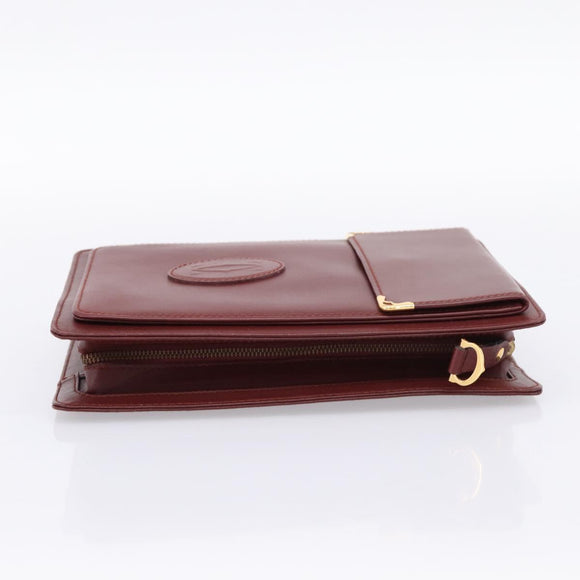 CARTIER Must Line Clutch Bag Leather Bordeaux Gold Tone Auth BA15394