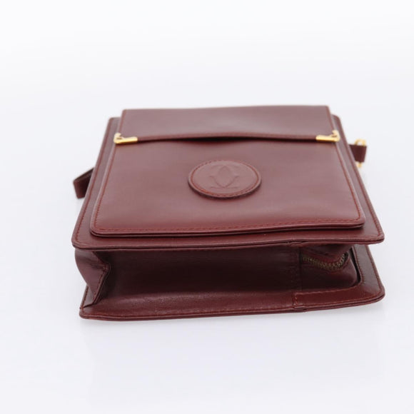 CARTIER Must Line Clutch Bag Leather Bordeaux Gold Tone Auth BA15394